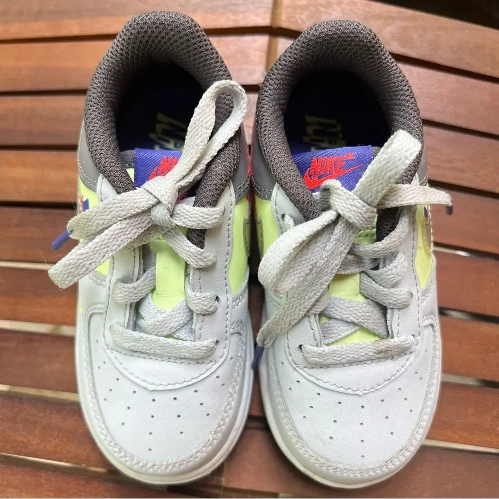 Nike Kids Sneakers Gray, Neon Yellow & Purple Accents
